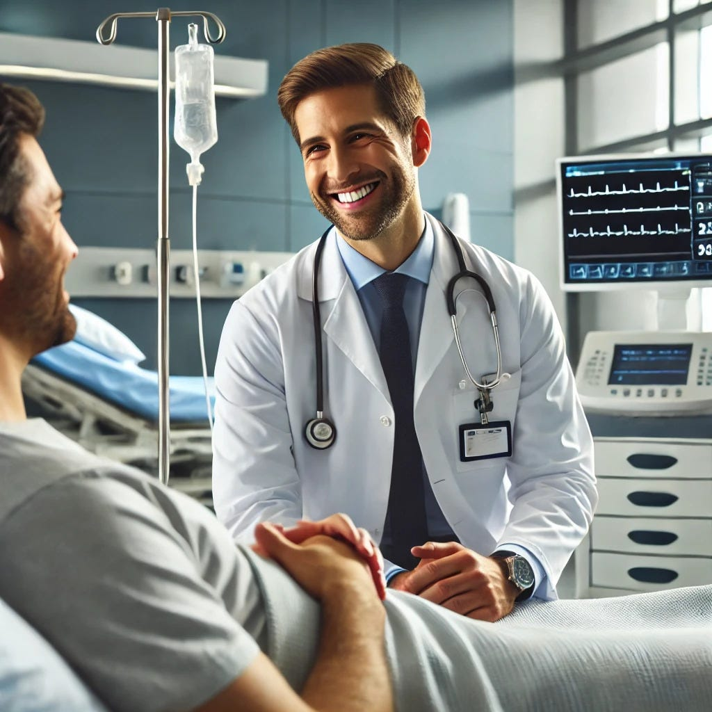 An internist talking to his patient